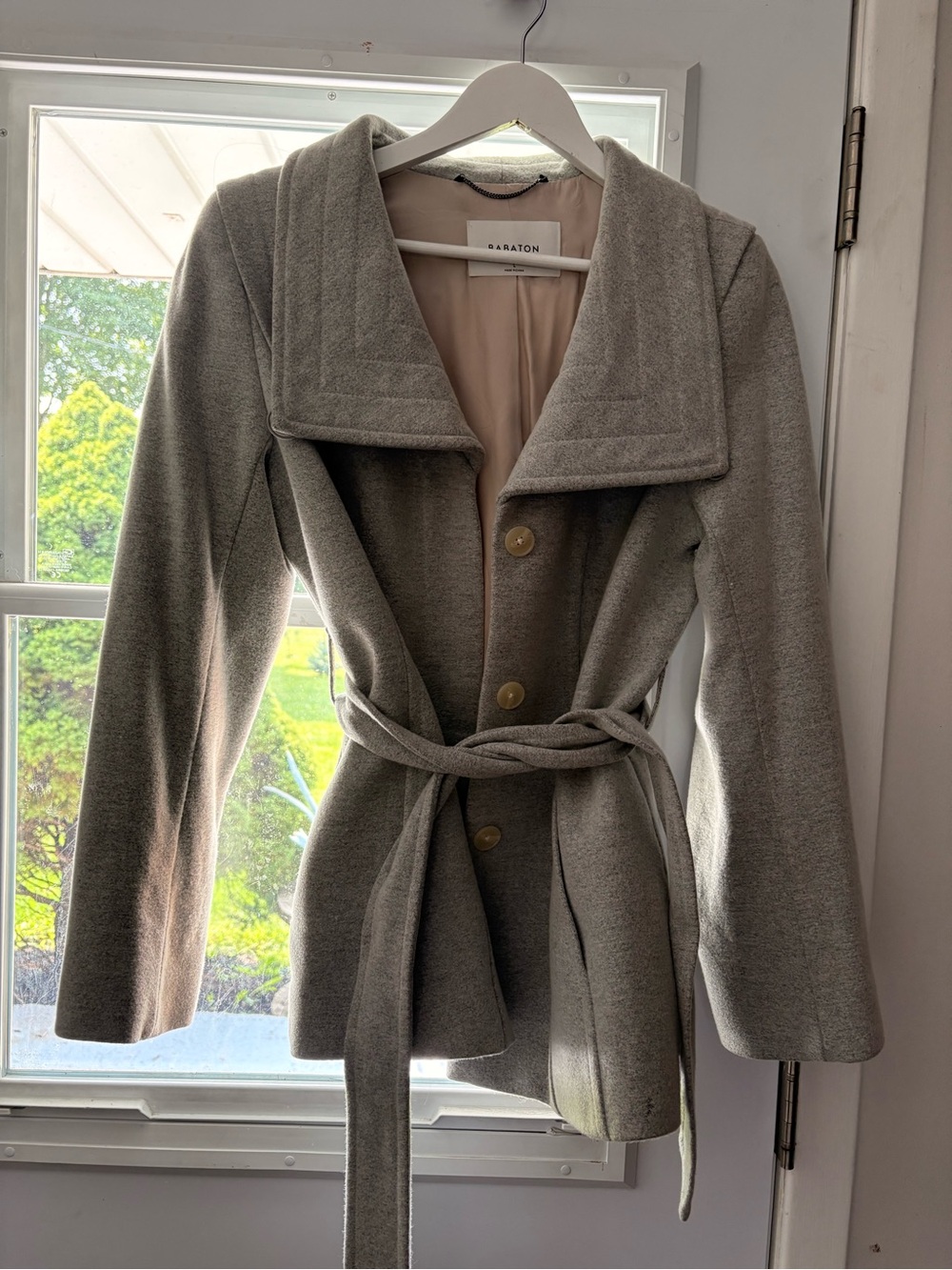 Wilfred Light Gray Belted Pea Coat